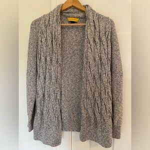 St. John Braided Cable Knit Wool Blend Metallic Heathered Grey Open Cardigan | S